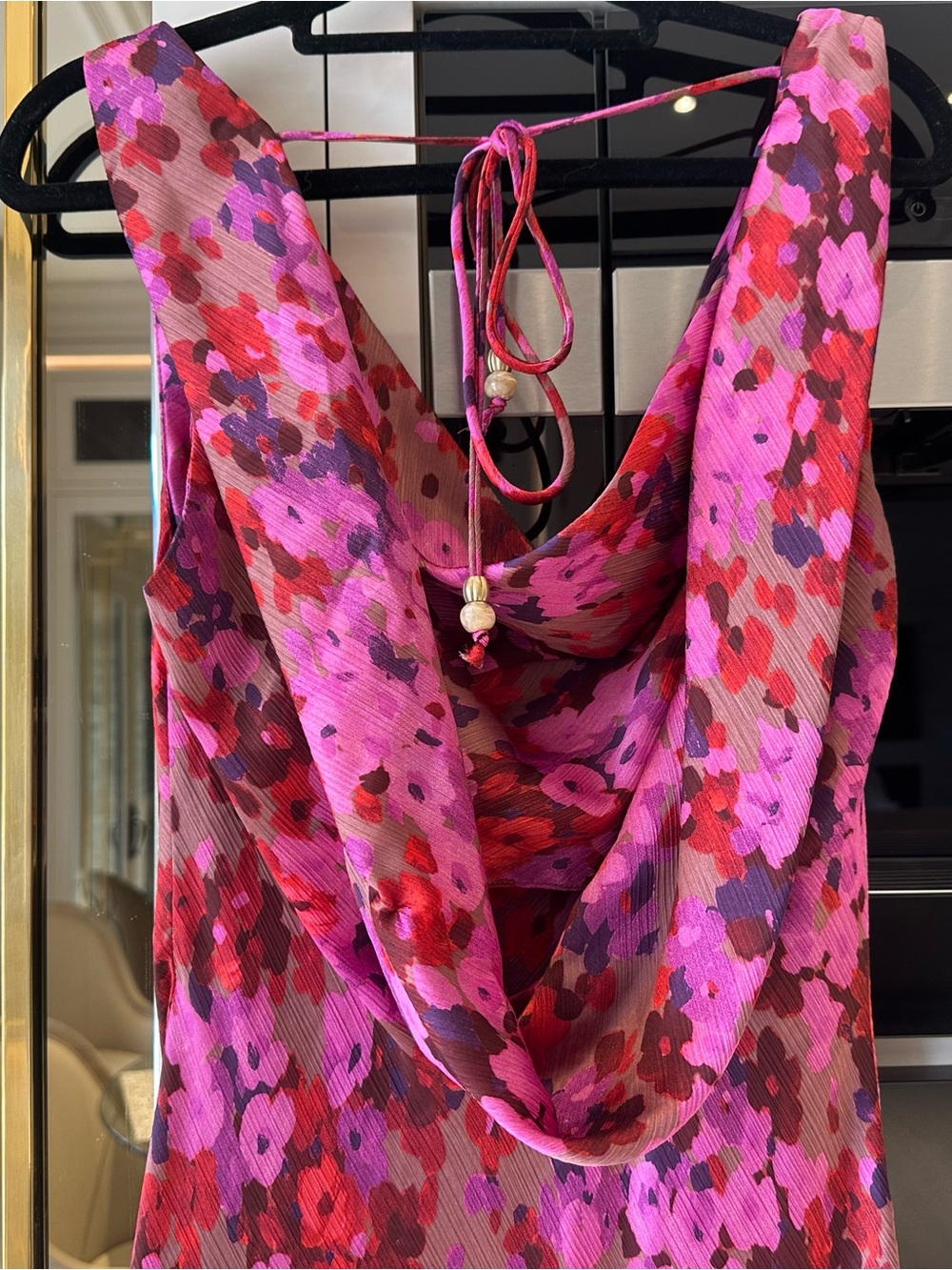 Zara NWT Floral Print Cowl Neck Brooch Open Lace Toe Up Back Midi Maxi (Small) - Picture 12 of 16
